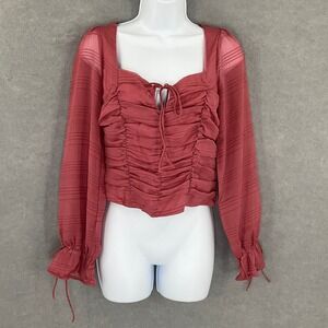Audrey Parks Francesca's Womens Top Sz M Milkmaid Ruched Tie Front‎ Romantic